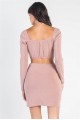 Dusty-Mauve Bust Self-Tie Cut-Out Long Sleeve Mini Dress /3-2-1